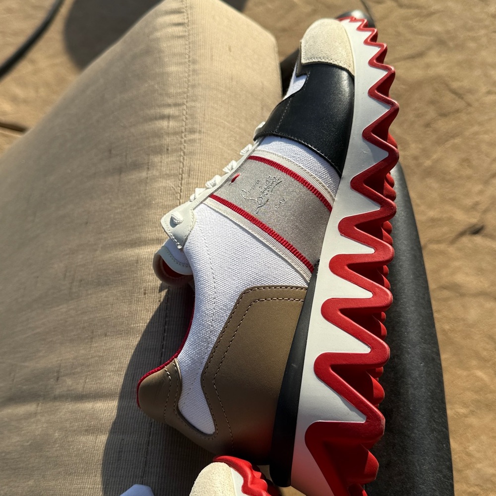 Christian Louboutin Beige and Black Sneakers with Red Sole Nastroshark